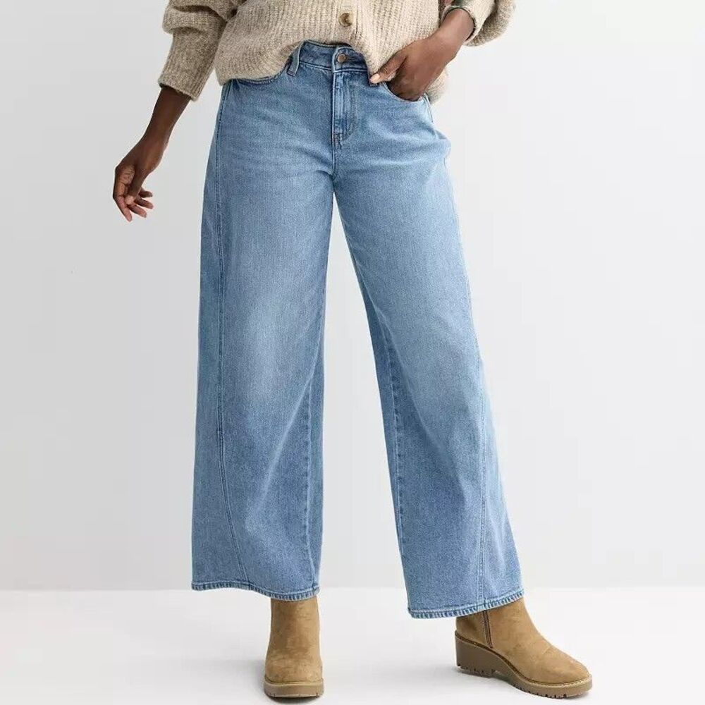 Sonoma Mid Rise Wide Leg Seamed Jeans Womens 10 Blue Medium Wash Stretch NEW